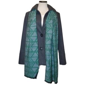 🔥HANG N HOLD Green/Grey Large‎ Wool Blend Fringe Southwestern Women's Scarf